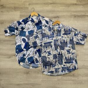 Thai Silk Vintage Shirts Mens Short Sleeve Collared Button Size L Set Of 2